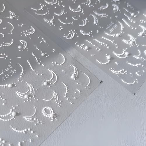 Lukmexor 5D Embossed White Pearl Chain Nail Art Stickers & Crystals