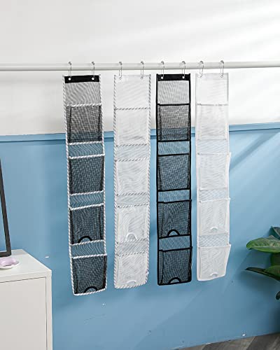 Jelier Mesh Shower Caddy Organizer - Hanging 4-Pocket Storage, White Multi