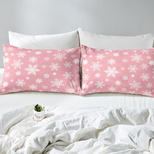 Kids Christmas Snowflake Bed Sheets Set Full Size - Deep Pink
