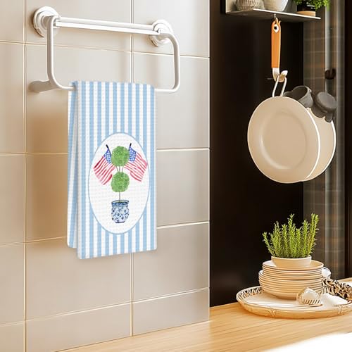 Patriotic Chinoiserie Kitchen Towels - 4th of July Hand Towels 16x24in