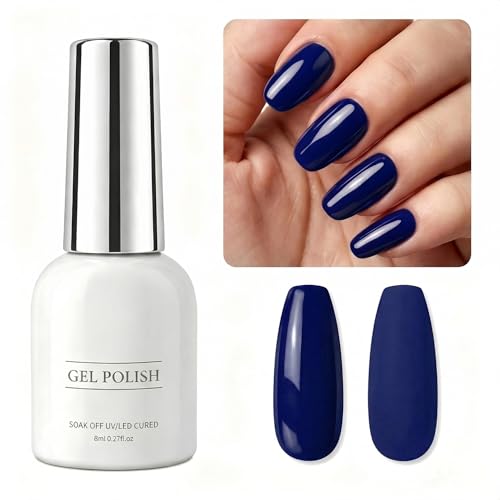 Finenohoory Dark Blue Gel Nail Polish Soak Off UV LED 8ml