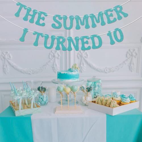 The Summer I Turned 10 Birthday Banner - Blue Glitter Decor