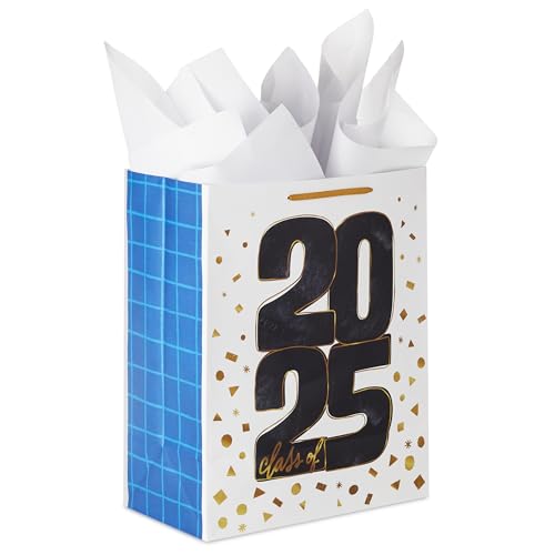 Large White Graduation Gift Bag with Tissue Paper - Class of 2025