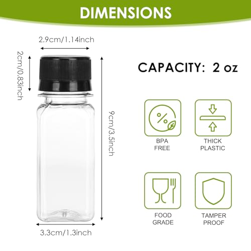 Moretoes 2oz Plastic Ginger Shot Bottles - 14 Pack Leak-Proof Juice Containers