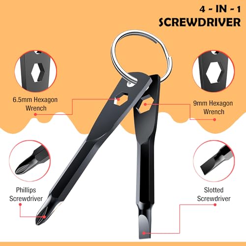 4-in-1 Keychain Screwdriver Gifts for Men Who Have Everything Stocking Stuffers for Adults Christmas Teens Dad Him Husband Ideas Boyfriend Father Tools Bit with Phillips, Slotted and Hex Wrench