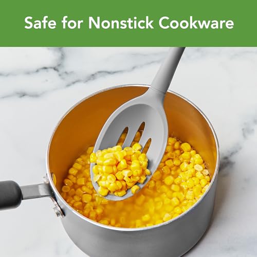 Tovolo Silicone Slotted Deep Serving Spoon - Heat Resistant, Dishwasher Safe, Oyster Gray