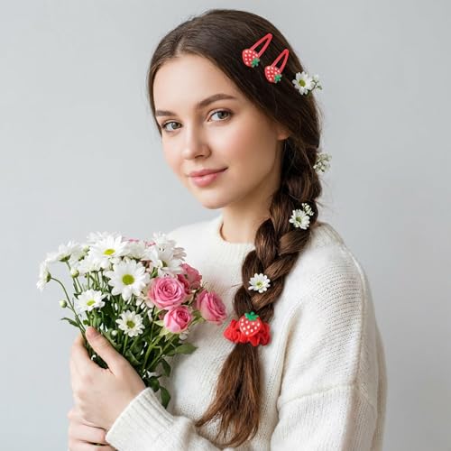 Strawberry Hair Clip and Hair Ties Set - 5PCS Cute Fruit Barrettes