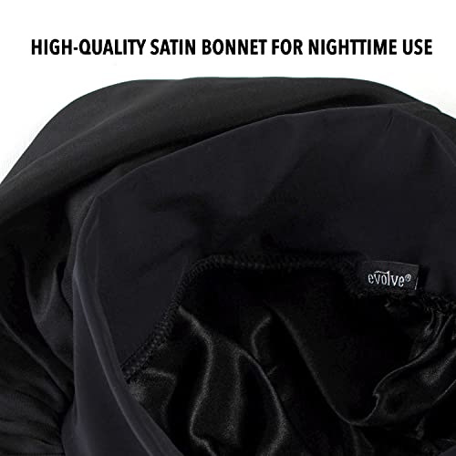 Evolve Satin Wide Edge Sleep Bonnet, Black Hair Care Cap