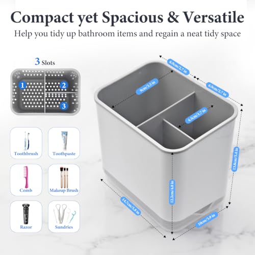 Compact 3-Slot Toothbrush Holder with Drainage for Bathroom
