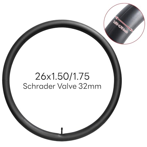 26x1.50 26x1.75 AV32mm Inch Bike Tube, 26" Replacement Bicycle Tube (Single), Reliable 26 x 1.50-1.75 Bike Inner Tube Schrader Valve for City/Road/Cruiser/Mountain Cycling Scenarios
