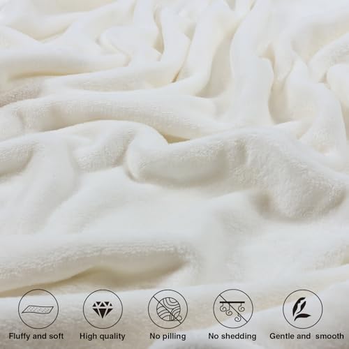 VigorSpring 50x60 Inch Cream White Throw Blanket - Soft Flannel Fleece