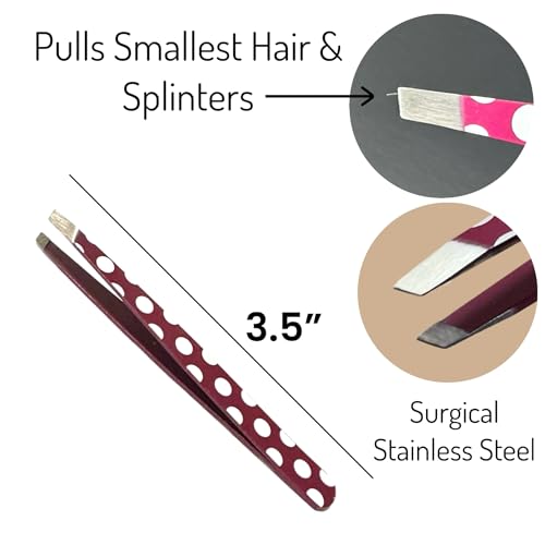 ALAZCO Slant Tip Tweezers Stainless Steel with Mirror Case