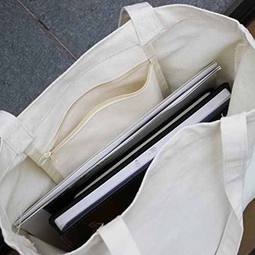 Cute Canvas Tote Bag with Inner Pockets for School