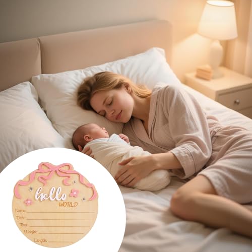 Hello World Newborn Name Sign - Wooden Birth Announcement Board