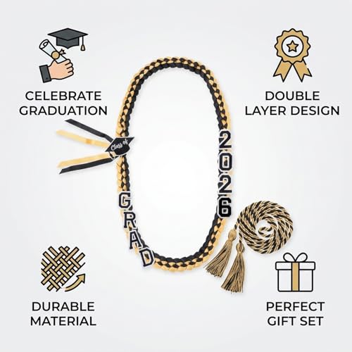 2-Pack Graduation Leis Class of 2026 - Double Layer Ribbon Flower Garland