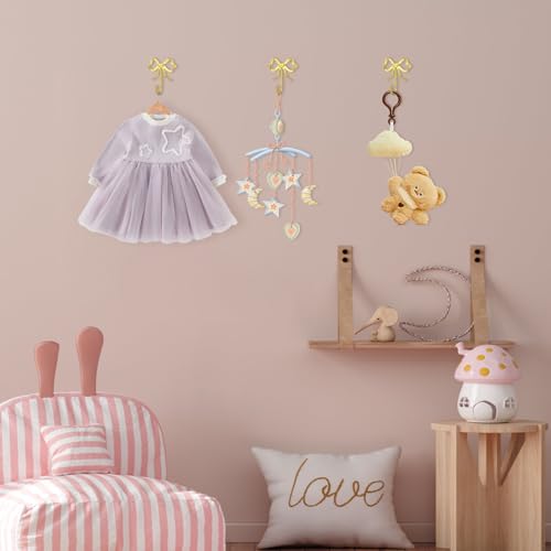 XHIPY Large Gold Bow Wall Hooks - Set of 2 Decorative Metal Coat Hooks