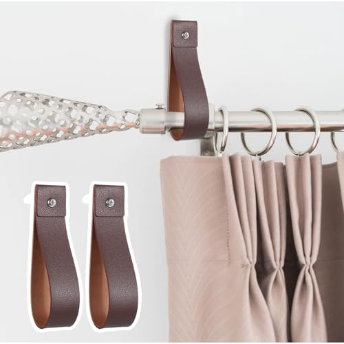 Eldraqth 10-Piece Leather Wall Hanging Straps - Boho Curtain Rod Holders