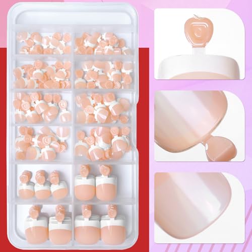French Tip Press on Toenails - 168pc Short Square Fake Toe Nails Nude