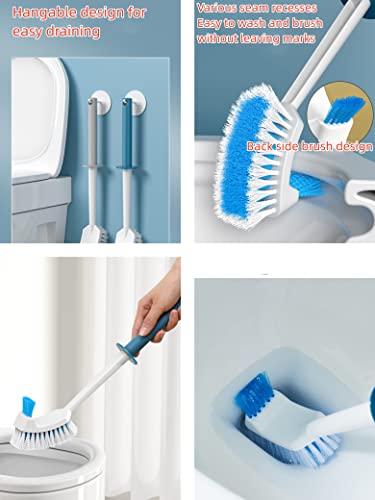 Blue & Grey Wall-Mounted Toilet Brush Set with Long Handle & Non-Slip Grip