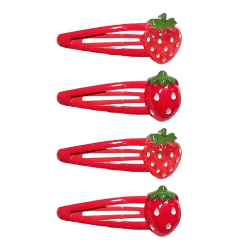 Strawberry Hair Clips 4-Pack - Cute Red Metal Fruit Hair Barrettes