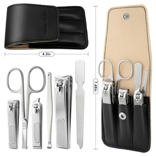 6-Piece Professional Nail Clippers Manicure Set with Leather Case