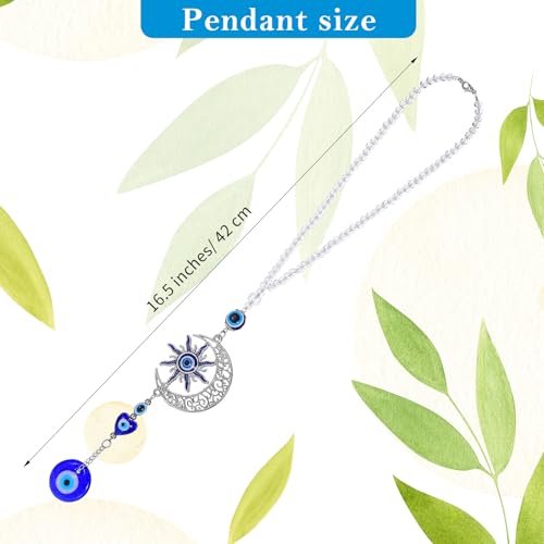16.5-Inch Evil Eye Car Pendant with Moon & Sun Beads - Blue Decor
