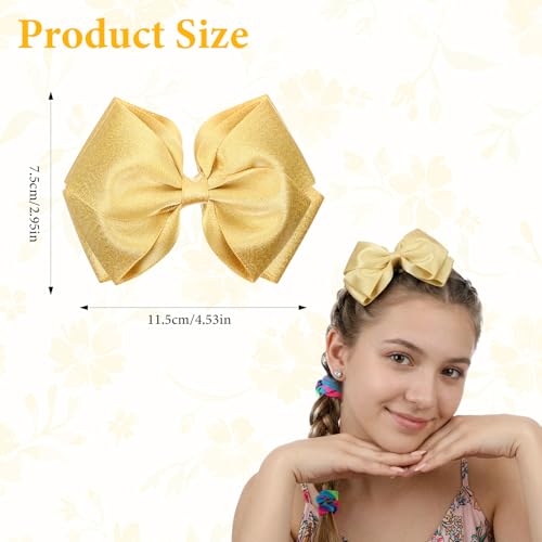 Gold Hair Bow Clips 4.5in Satin Bows for Women 2PCS