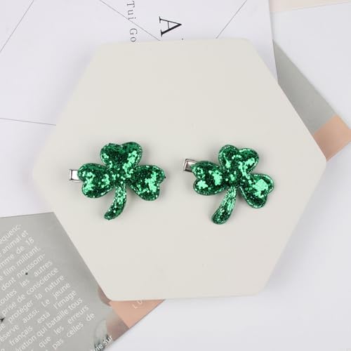 HIFANMM Green Sequin Shamrock Hair Clips 2pcs St. Patrick's Day Hair Barrettes
