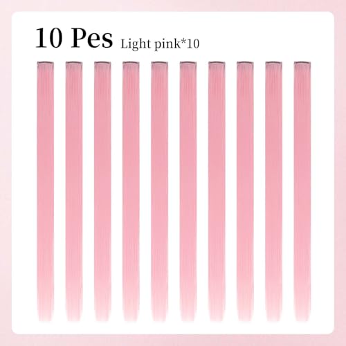 AIYCUN 20 Inch Light Pink Clip In Hair Extensions 10pcs Straight Synthetic Highlights