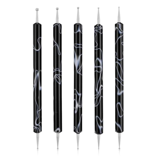 5-Piece Black Nail Art Dotting Tools Double-Ended Acrylic Stylus Pens