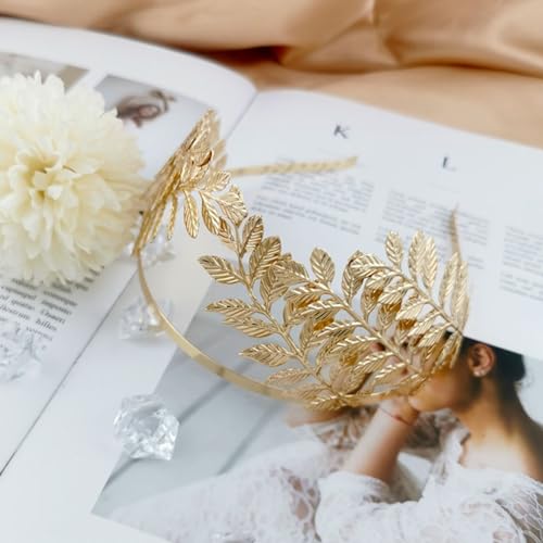 WLBON Golden Leaf Headband Roman Goddess Hair Crown Headpiece for Women