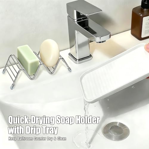 OZNER 304 Stainless Steel Wavy Soap Dish, M (7.4" x 3.2") Shower Soap Holder