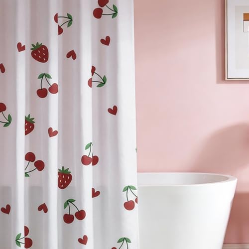 AURISSE Cherry & Strawberry Shower Curtain, Waterproof 72x72 Inch Fabric Set