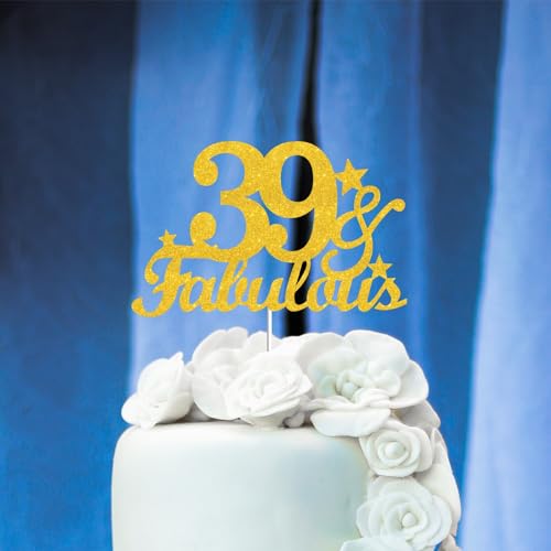 39 & Fabulous Gold Glitter Cake Topper - 39th Birthday Party Decoration
