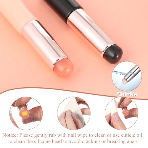 Axafazup 2 PCS Silicone Ombre Nail Art Brush & Chrome Powder Applicator