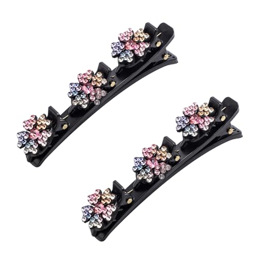BOXOB Crystal Stone Braided Hair Clips - 2Pcs Shiny Rhinestone Barrettes