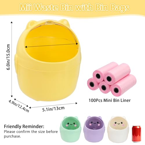 Cute Mini Trash Can with Lid - Portable Desktop Wastebasket, Yellow