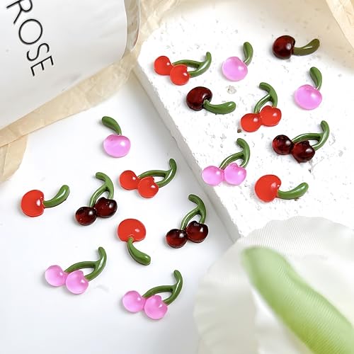 Quezadyl 120PCS 3D Cherry Nail Charms Resin Fruit Nail Gems for DIY Art