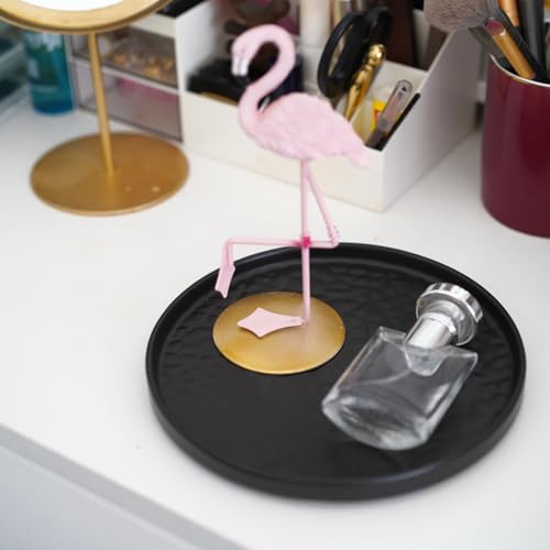 Ceramic Round Bathroom Vanity Tray - 7.5" Decorative Holder for Perfumes & Candles