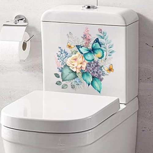 Peony Butterflies Toilet Stickers - Waterproof Self-Adhesive Decals