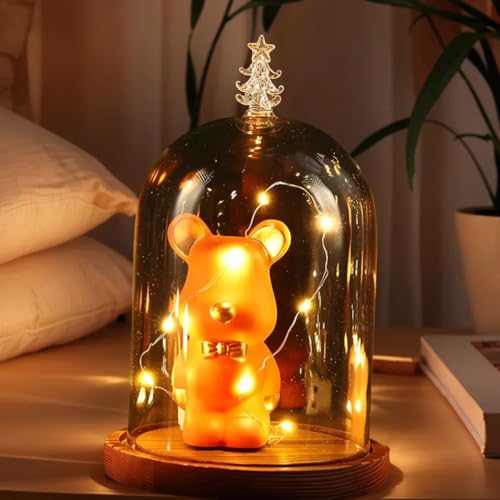 Medium Glass Cloche Dome with Wooden Base and Christmas Tree Top - 4.7x6.3 inches