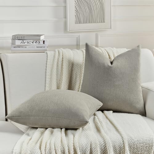 FUTEI Pack of 2 Smoke Gray Faux Linen Throw Pillow Covers 12x20