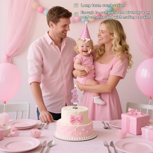 Pink Glitter Number 1 Birthday Candle with Butterfly Accent