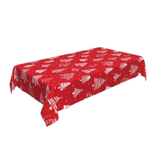 Christmas Tree Tablecloth 60x84 Inch Rectangular Red Holiday Decor - AEIOAE