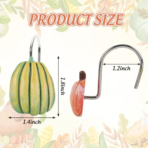Pumpkin Shower Curtain Hooks - 12 Pcs Fall Decorative Rings (Green & Blue)