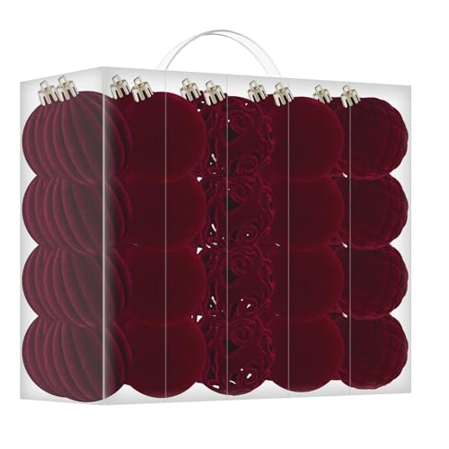 40PCS Velvet Christmas Ornaments Set - Burgundy Holiday Tree Decorations