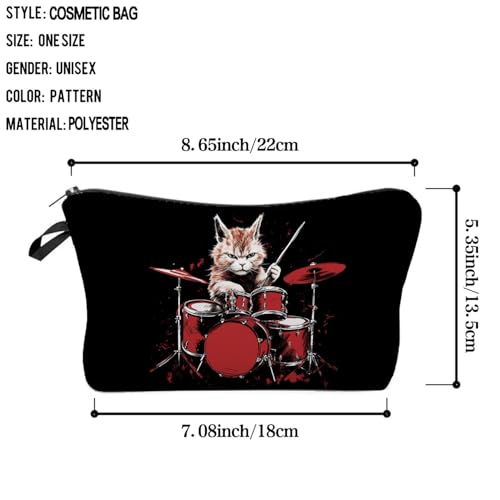 Cat Drummer Cute Makeup Bag Padded Cosmetic Organizer Zipper Pouch