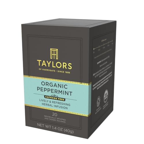 Taylors of Harrogate Organic Peppermint Herbal Tea, 20 Individually Wrapped Bags