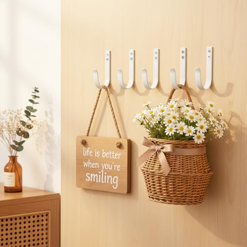 10-Pack Heavy Duty White Wall Hooks - Rust-Resistant Aluminum