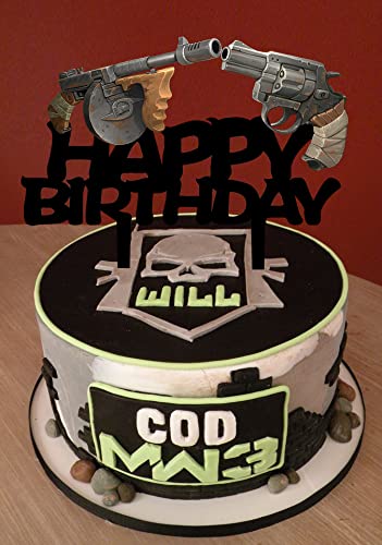 Gun Cake Topper Black Acrylic Pistol Birthday Party Decoration for Men